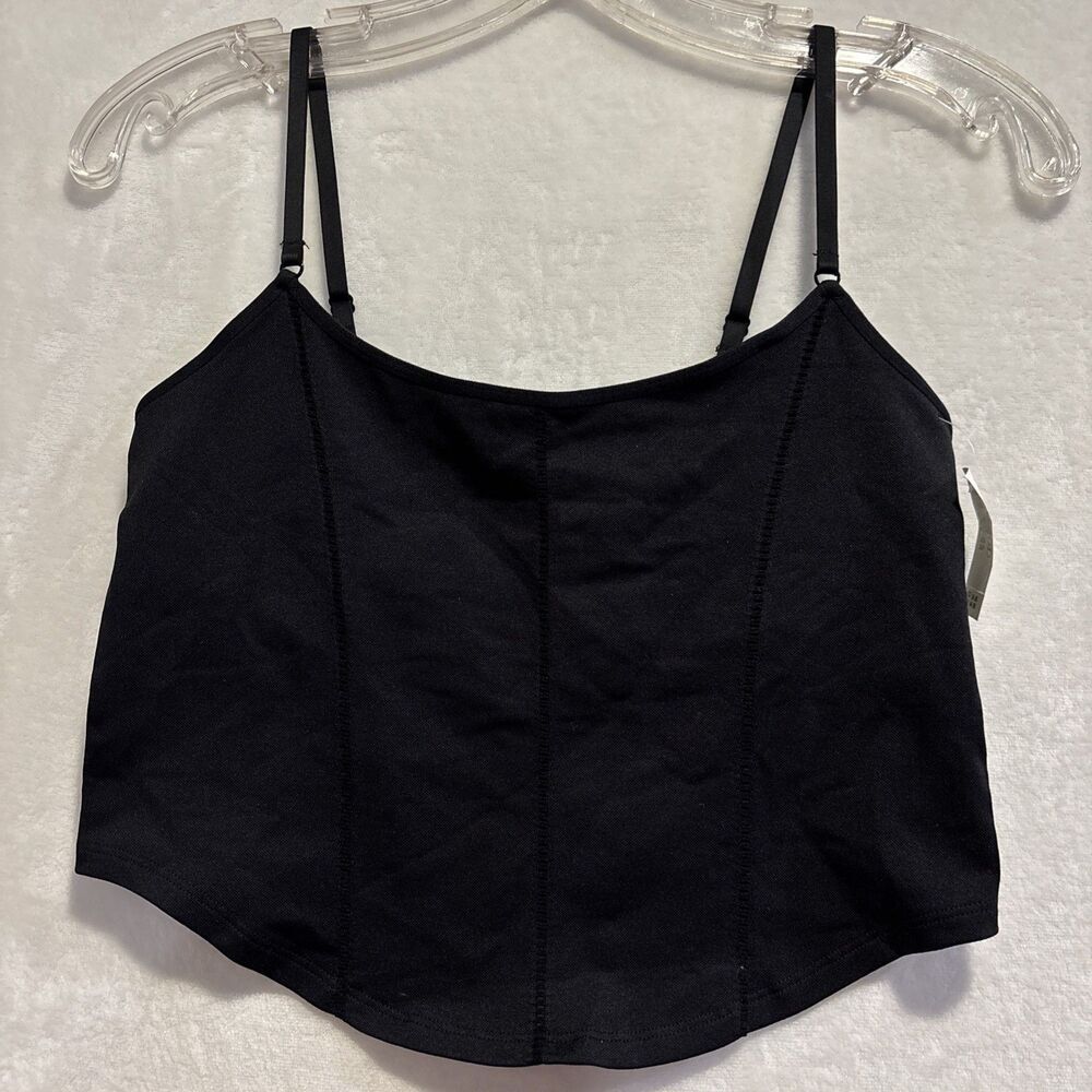 Aerie Superchill Real Good Cropped Stretch Tank Black Scoop Neck Size Small NWT